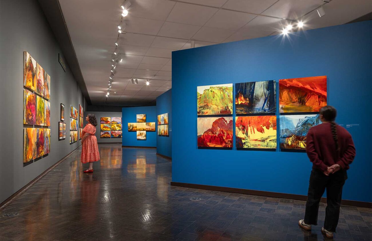 Installation of James Lavadour’s ‘Land of Origin’ at the Jordan Schnitzer. Photo by Brian Davies