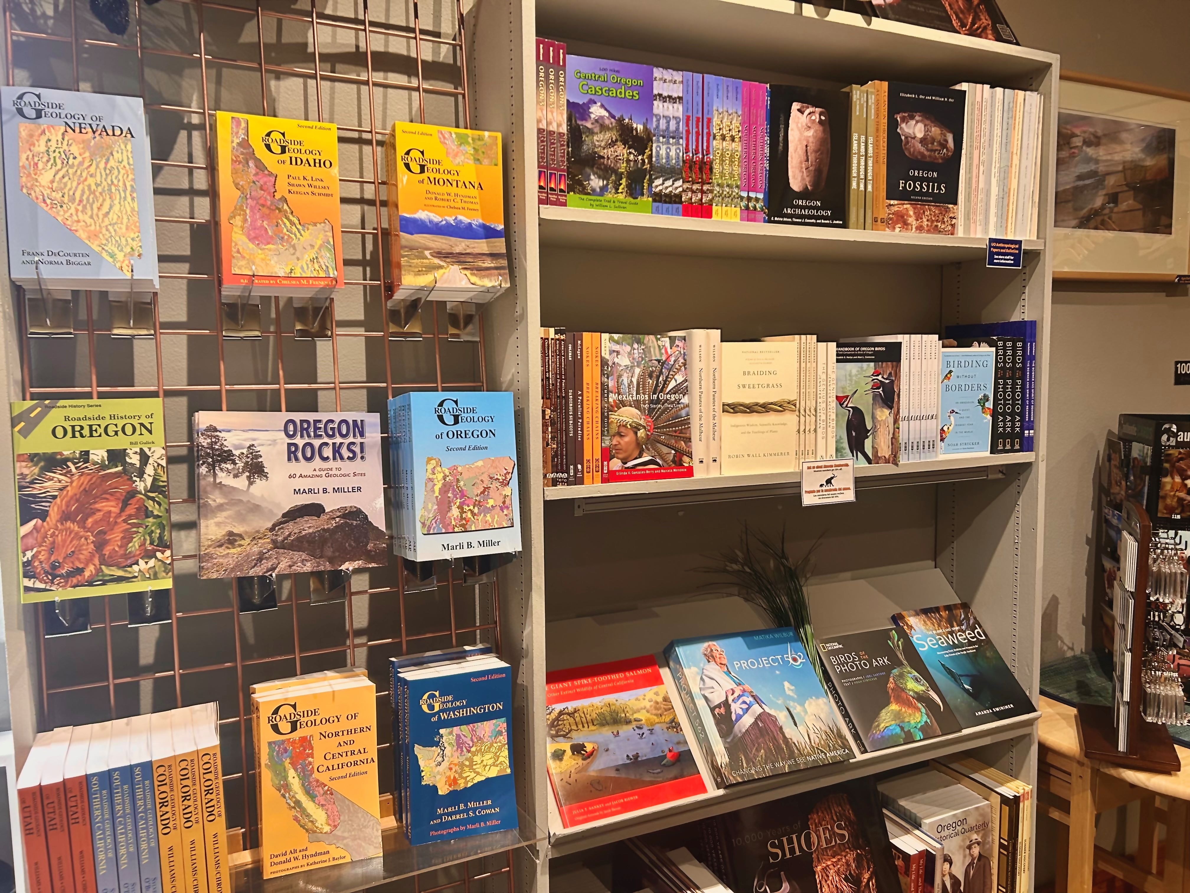 Bookshelves with science and culture themed books