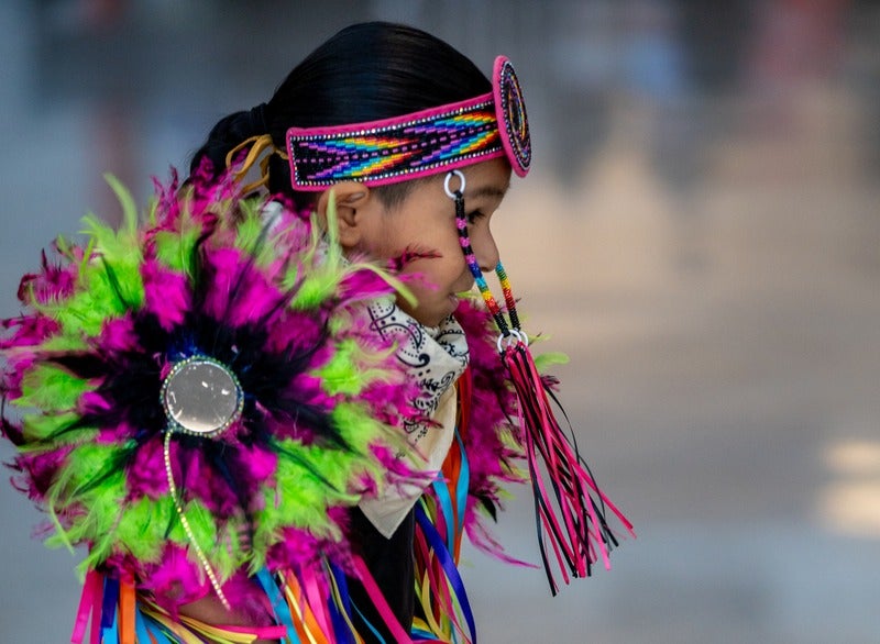 A child dances at an Indigenous Peoples’ Day event at Gordon Russell Middle School in Gresham