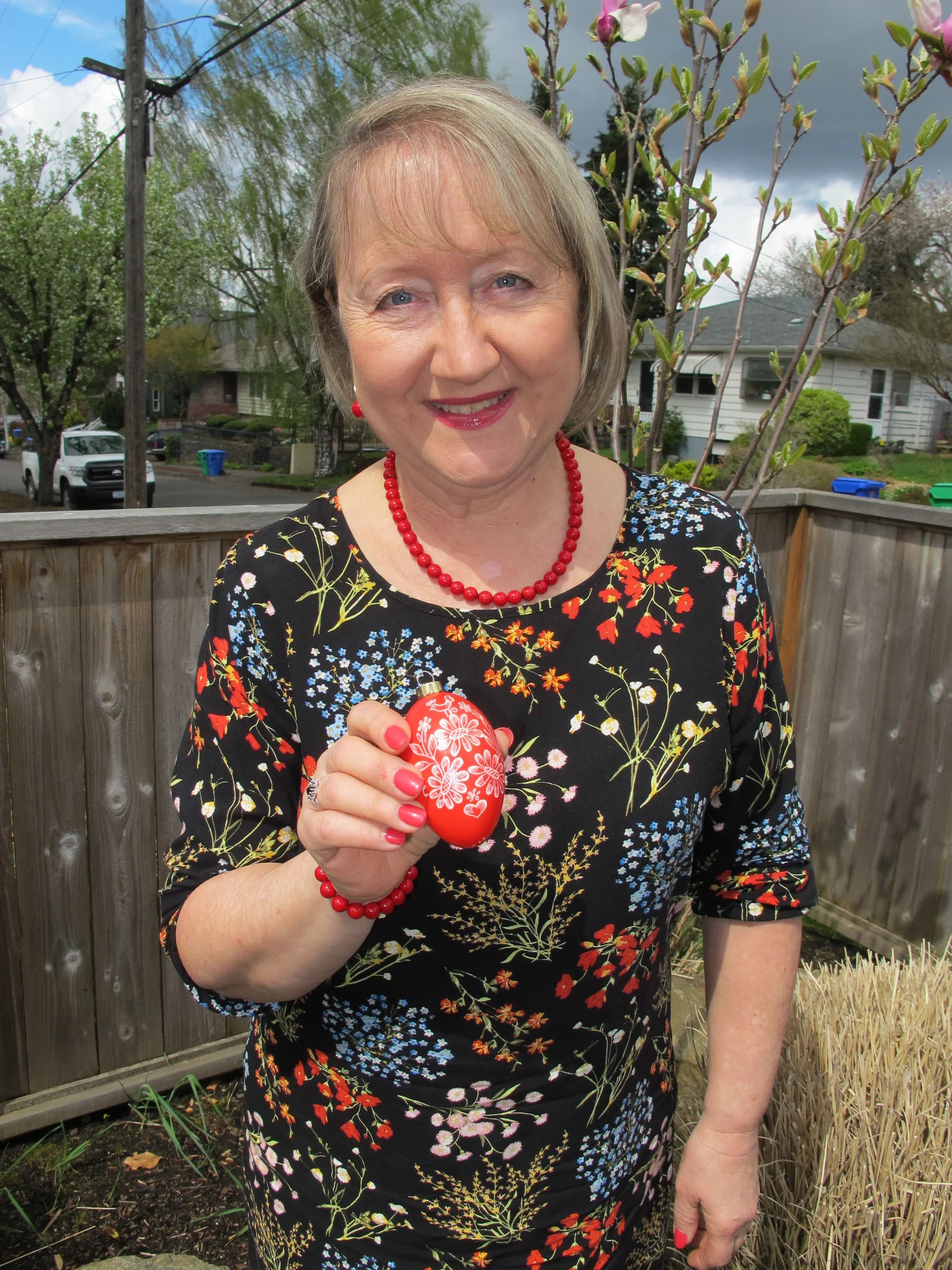 Daneila Mahoney holding a decorated egg