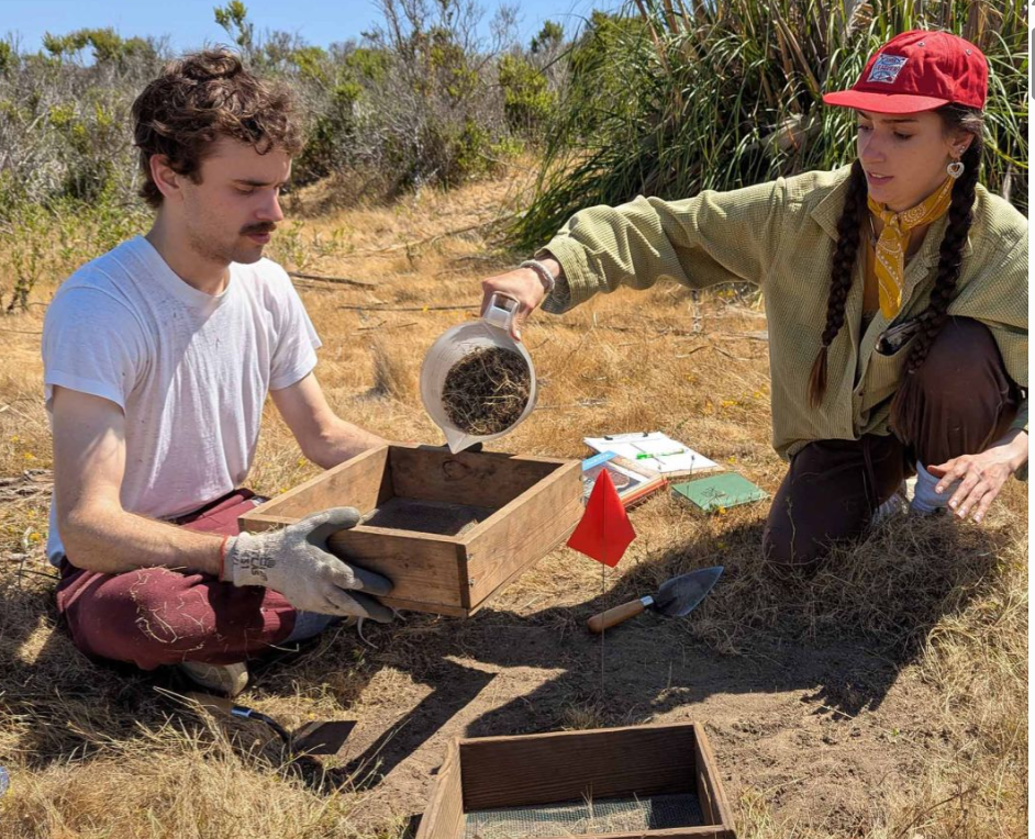 UO students Ryan Singer and Jiana Scipone survey on Elkhorn Slough