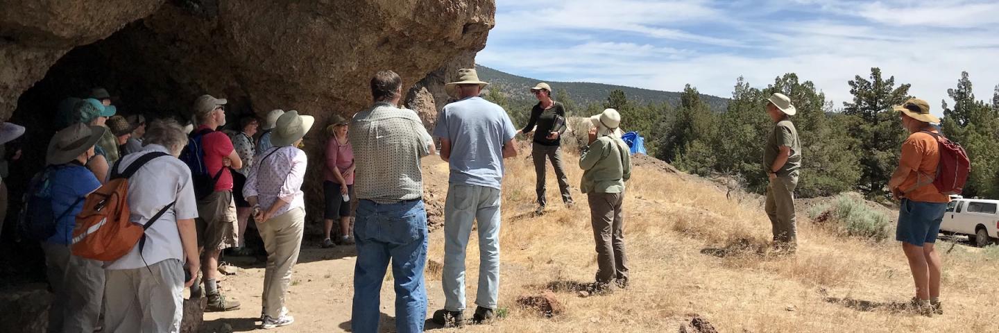 Giving a tour at Connley Caves, an archaeological site in Oregon's high desert. 