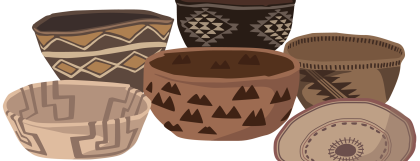 drawing of several Indigenous-made baskets