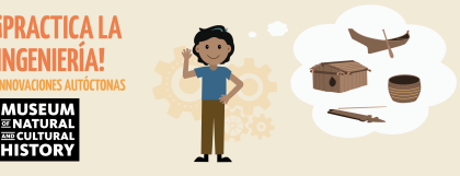Drawing of a person and artifacts next to the title Engineer It! Native Innovations
