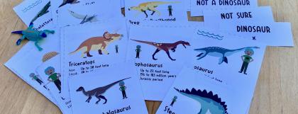 Dino trading cards and dinosaur toys