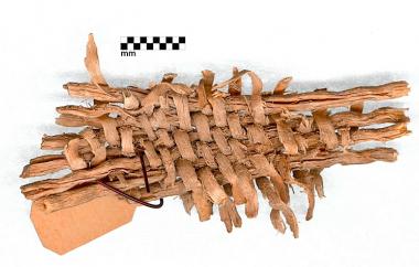 Closed diagonal twine basketry fragment (side one)
