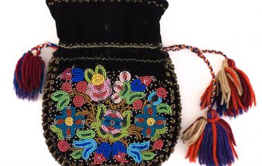 Beaded Velvet Drawstring Bag, side one