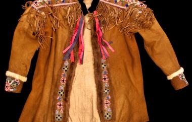 Leather Jacket with Beaded Yoke and Velvet Collar