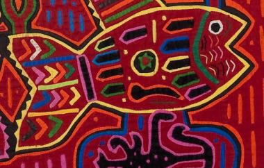 Mola blouse with two fish, probably in a cage. (detail, back)