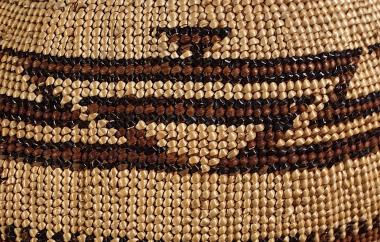 Klamath or Yurok basketry cap, side detail