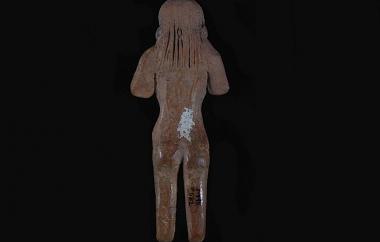 Female Human Figurine (back). Chupícuaro, Mexico, Late Preclassic period (500 – 0 B.C.E.)  Cat. #3-445. Height 3.5 in, width 1 in, depth 5/8 in.