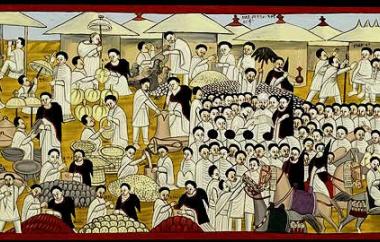 Painting on Canvas: Market Scene.