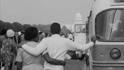 Black marchers arrive in Washington, D.C. for the 1963 March on Washington