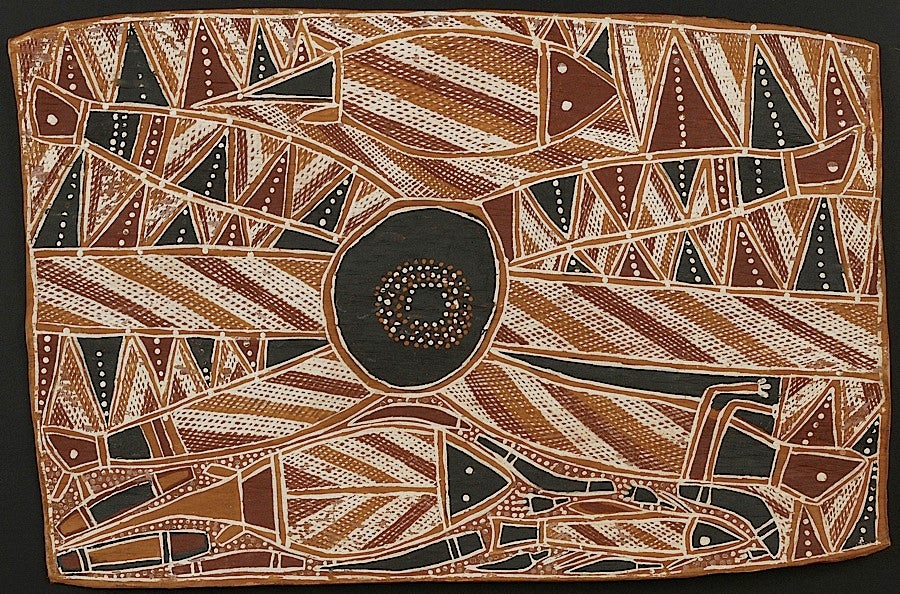 Missionar AK Aboriginal Art Bark Painting Arnhem Land Aborigines bauen Haus f 
