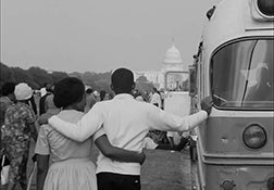 Black marchers arrive in Washington, D.C. for the 1963 March on Washington 