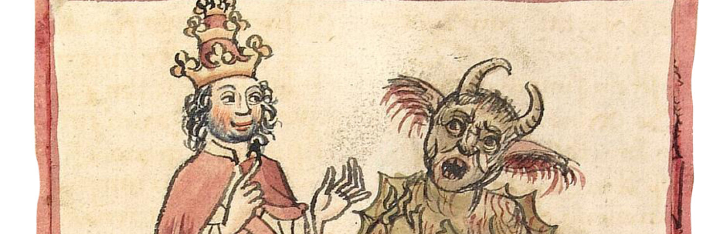 A medieval painting of Pope Sylvester II and the Devil 