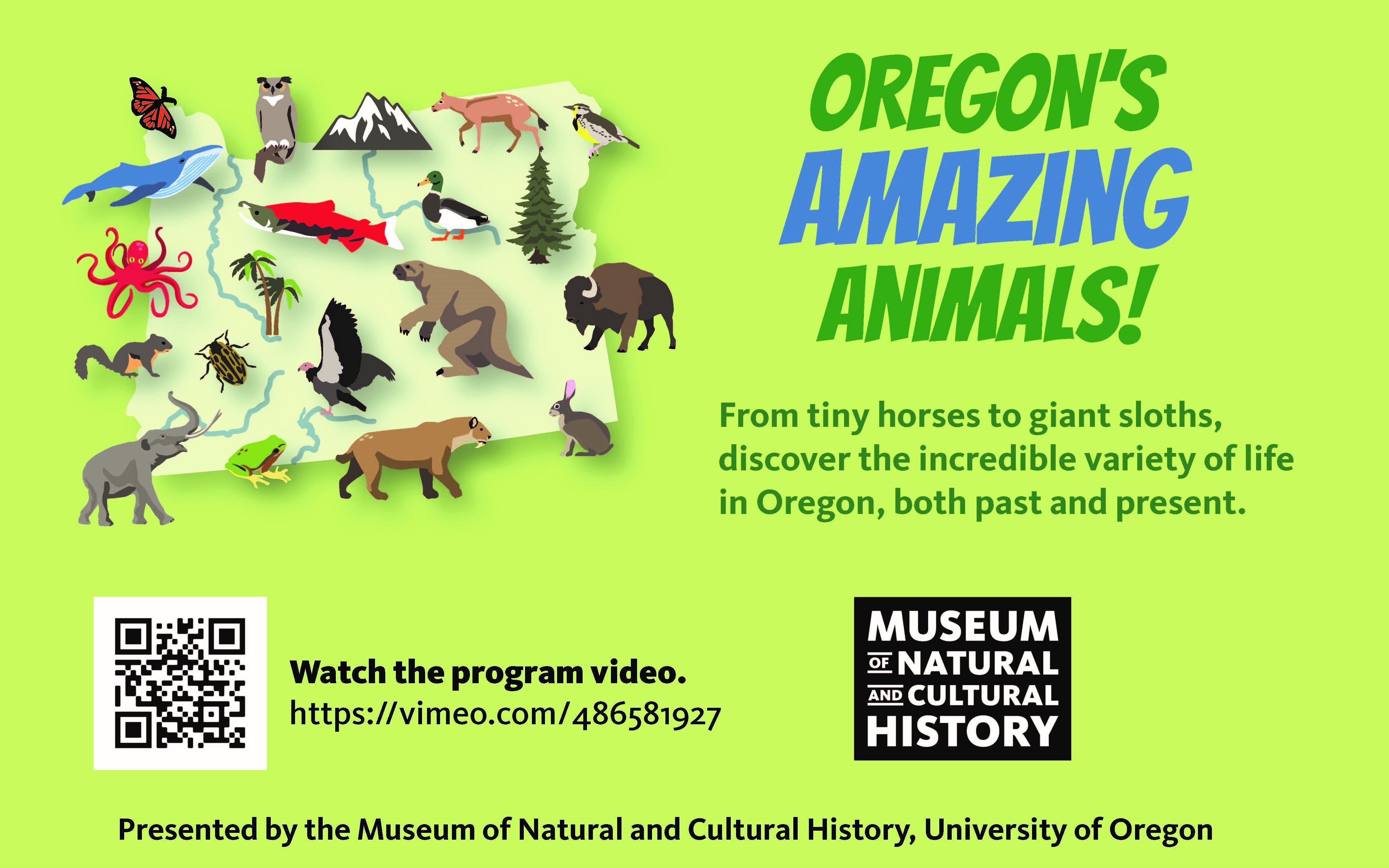 Green flyer with Oregon outline and many drawn animals. 