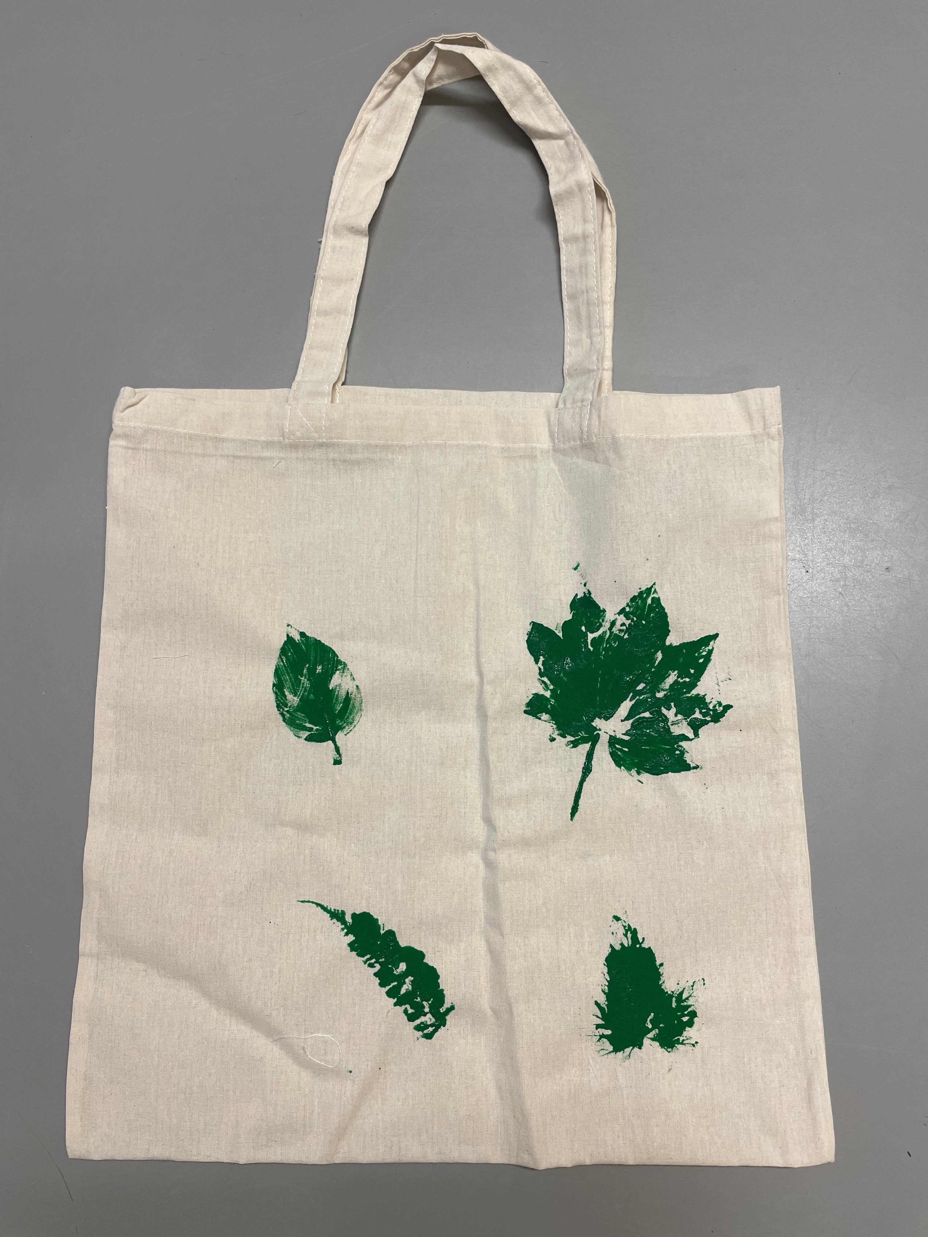 Leaf prints on a canvas bag