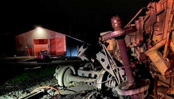 A rail yard at night